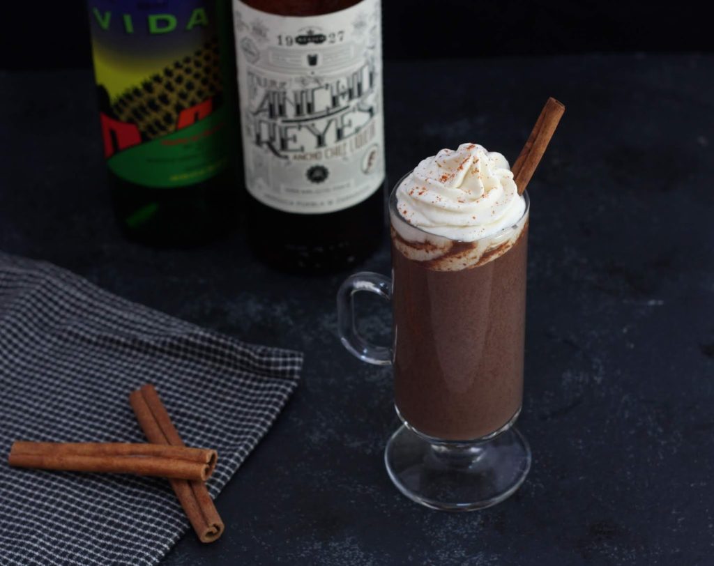 Mexican Hot Chocolate with Mezcal Whipped Cream