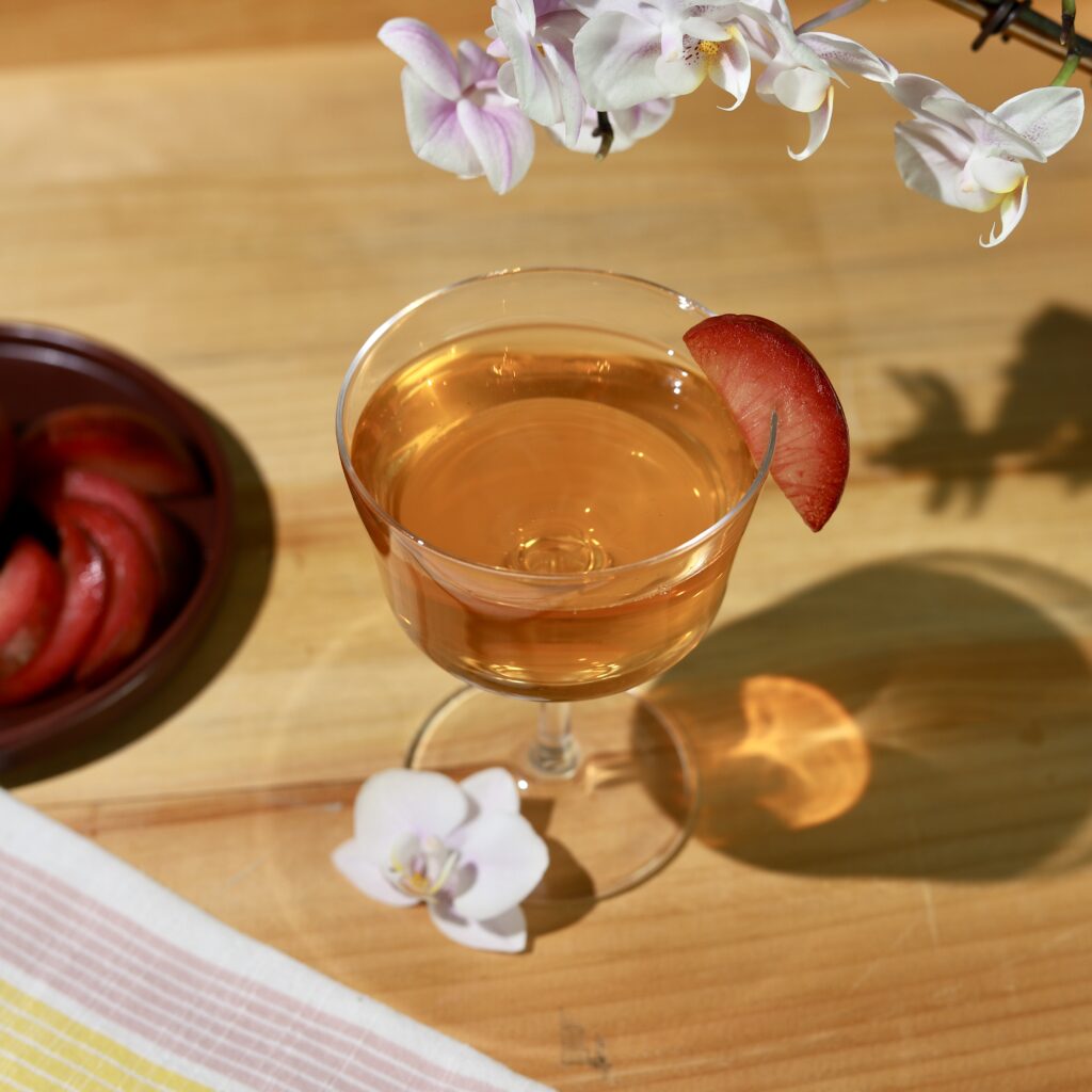 Sparkling wine sake plum ginger cocktail