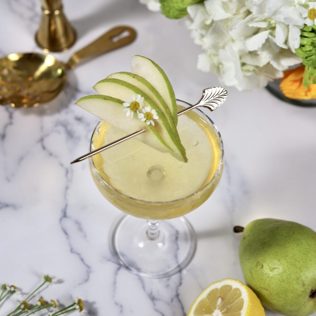 Sparkling wine pear elderflower cocktail